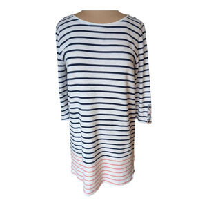 Heyton Cotton Blend 3/4 Sleeve Shift Dress Womens Sz Medium Striped Quiet Luxury